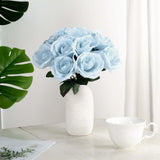 12inches Ice Blue Artificial Velvet-Like Fabric Rose Flower Bouquet Bush