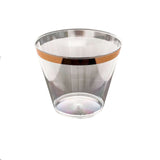 12 Pack | Clear 10oz Rose Gold Rim Plastic Party Cups, Disposable Tumblers