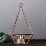 Blush / Rose Gold Pyramid Shaped Tealight Candle Holders, Open Frame Metal Geometric Flower Stand