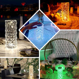 Rose Crystal Diamond Acrylic LED Decorative Table Lamp, Touch + Remote Operated Pillar Light