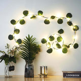 7ft 20 LED Green Silk Eucalyptus Leaf Garland Vine String Lights, Warm White Battery Operated