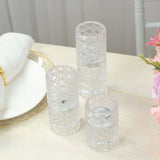 Set of 3 Clear Glass Taper Candle Stick Stand with Gemstone Pattern