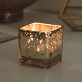 12 Pack | 2inch Square Gold Mercury Glass Candle Holders, Votive Glittered Tealight Holders