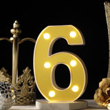 6" Gold 3D Marquee Numbers | Warm White 6 LED Light Up Numbers | 6#whtbkgd