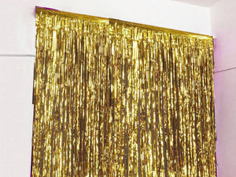 Gold fringe backdrop curtain