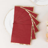 50 Pack Soft Burgundy 2 Ply Disposable Cocktail Napkins with Gold Foil Edge, Paper Beverage Napkins 