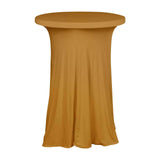 Gold Round Heavy Duty Spandex Cocktail Table Cover With Natural Wavy Drapes