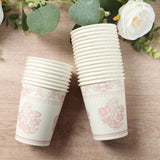 24 Pack White Pink French Toile Party Cups, Elegant Disposable Paper Cups - 9oz