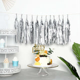 12 Pack | Pre-Tied Silver Paper Fringe Tassels With Garland String, Hanging Streamer Banner