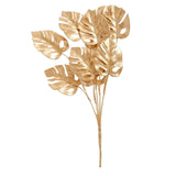 4 Pack Metallic Gold Artificial Monstera Leaves Bunches, 14inch Tropical Palm Leaf Bushes Vase