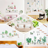 Green Potted Plants on Shelves Wall Decals, Tropical Art Decor Stickers