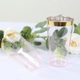 12 Pack Transparent Blush Plastic Cups Drinking Tumblers with Gold Rim, 17oz Disposable Party Cups