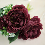 12inch Burgundy Artificial Silk Peonies Bouquet, Faux Peony Spray Bush