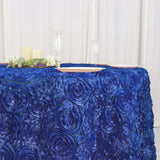 120inch Royal Blue Grandiose 3D Rosette Satin Round Tablecloth