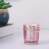 6 Pack | Blush/Rose Gold Mercury Glass Candle Holders, Votive Tealight Holders With Primrose Design