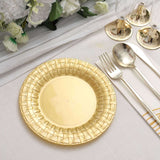 10 Pack | 7inch Gold Basketweave Rim Plastic Salad Dessert Plates, Round Disposable Appetizer Plates