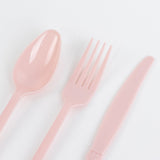 72 Pack Blush Plastic Silverware Set in Baroque Style, Heavy Duty Disposable Forks