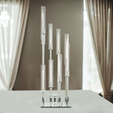 4.5ft Crystal 12-Arm Cluster Glass Taper / Pillar Square Candle Stand, Hurricane Candle