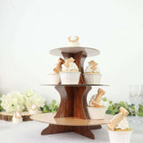 14inch 3-Tier Natural Wood Plank Print Cardboard Cupcake Dessert Stand. Disposable Treat Tower