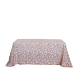 90x156inch Blush Rose Gold Sequin Leaf Embroidered Rectangular Tablecloth, Sheer Table Overlay