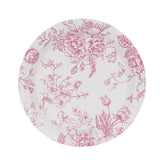 25 Pack 7inch French Toile Disposable Salad Plates, White Pink Round Paper Appetizer#whtbkgd