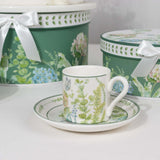 Greenery Theme Bridal Shower Gift Set, Set of 2 Porcelain Espresso Cups and Saucers with Box