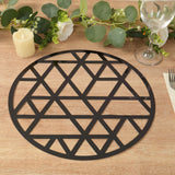 6 Pack Black Laser Cut Geometric Triangle Cardboard Dining Table Mats, Round Disposable Placemat