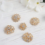 5 Pcs | Assorted Gold Plated Mandala Crystal Rhinestone Brooches | Floral Sash Pin Brooch Bouquet Decor