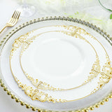 10 Pack | 8inch White Gold Leaf Embossed Baroque Plastic Salad Dessert Plates