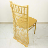 Gold Organza Floral Sequin Embroidered Chiavari Chair Back Slipcover