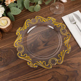 10 Pack Clear Gold European Style Disposable Dinner Plates Vintage Baroque With Scalloped Rim