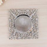 6 Pack Silver Square Acrylic Charger Plates with Hollow Lace Border