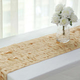 12inch x 108inch Champagne 3D Leaf Petal Taffeta Fabric Table Runner