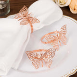 4 Pack | Blush Rose Gold Metal Butterfly Napkin Rings, Decorative Laser Cut Cloth Napkin Holders