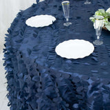 132inch Navy Blue 3D Leaf Petal Taffeta Fabric Round Tablecloth