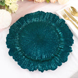 6 Pack | 13inch Peacock Teal Round Reef Acrylic Plastic Charger Plates, Dinner Charger Plates