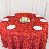 120inch Red Grandiose 3D Rosette Satin Round Tablecloth