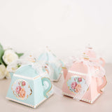 25 Pack 4inch Dusty Rose Mini Teapot Favor Boxes, Tea Time Gift Box with Ribbon