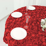 72x72inch Red 3D Rosette Satin Table Overlay, Square Tablecloth Topper