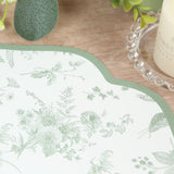 10 Pack Disposable Charger Plates with Sage Green French Toile Pattern, Cardboard Paper Placemat