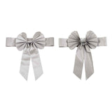 5 Pack | Silver | Reversible Chair Sashes with Buckle | Double Sided Pre-tied Bow Tie Chair Bands | Satin & Faux Leather