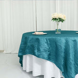 90x90Inch Accordion Crinkle Taffeta Table Overlay - Peacock Teal