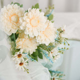 2 Bushes | Ivory / Blue Artificial Silk Dahlia Flower Bouquet Spray#whtbkgd