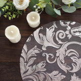 10 Pack Metallic Silver Sheer Organza Dining Table Mats with Swirl Foil Floral Design