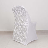 White Satin Rosette Spandex Stretch Fitted Folding Chair Cover