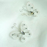 12 Pack | 2inch White Diamond Studded Wired Organza Butterflies