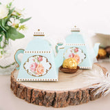 25 Pack 4inch Light Turquoise Mini Teapot Favor Boxes, Vintage Rose Gift Boxes with Ribbons