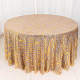 120inch Rose Gold Wave Mesh Round Tablecloth With Gold Embroidered Sequins