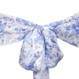 5 Pack White Blue Satin Chair Sashes in French Toile Floral Pattern#whtbkgd