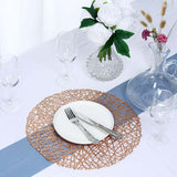 6 Pack Rose Gold Vinyl Placemats, Decorative Woven Non-Slip Round Table Mats 15"